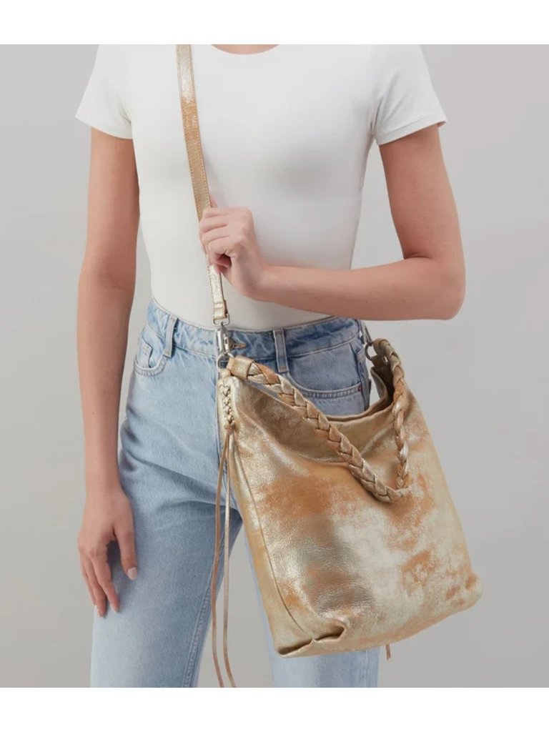 Hobo Lindley Metallic Leather Shoulder Bag With Braided Strap & Tassels Sandlewo